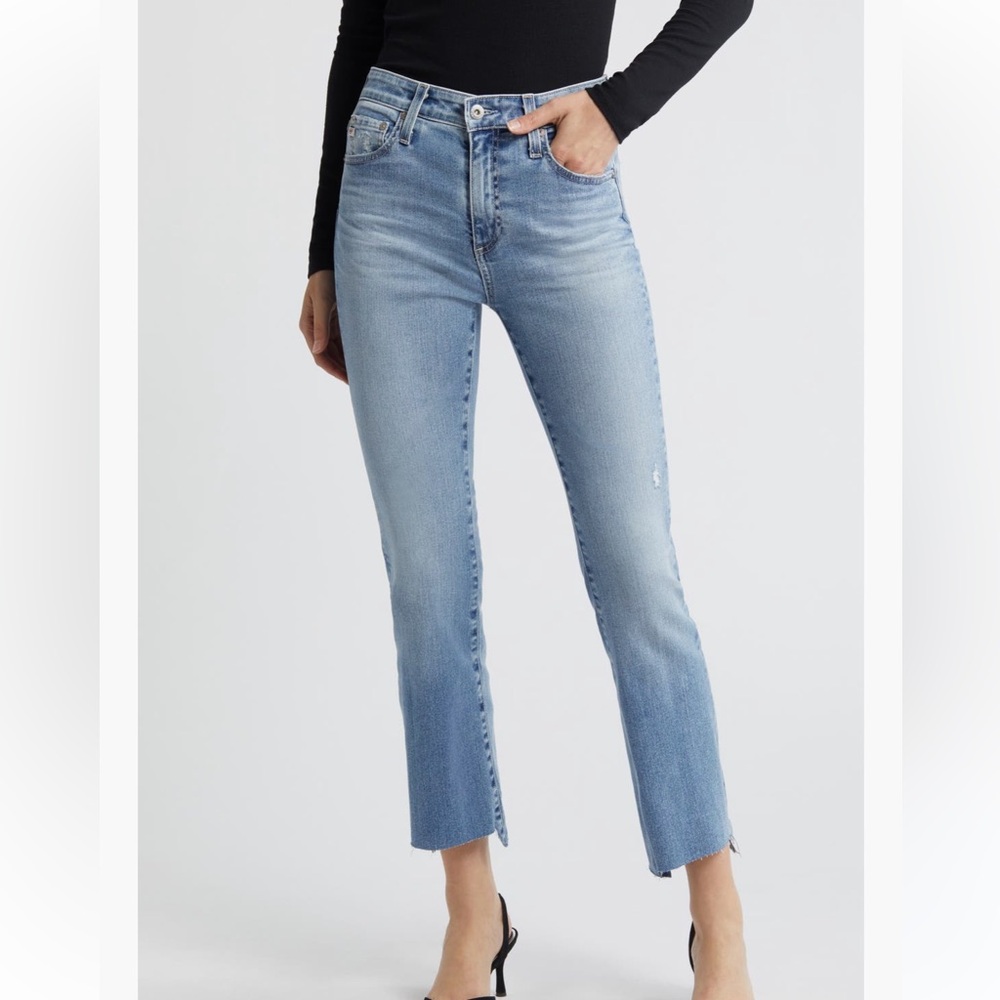 AG Farrah Distressed High Waist Raw Step Hem Bootcut Jeans (16 Years Curious) 27